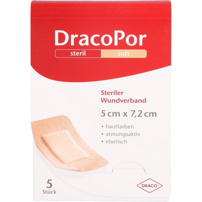 DracoPor soft 7,2 cm x 5 cm hautfarben steriler Wundverband, 5 pc pansement