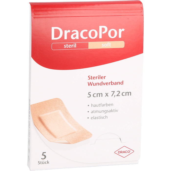 DracoPor soft 7,2 cm x 5 cm hautfarben steriler Wundverband, 5 pcs. dressing