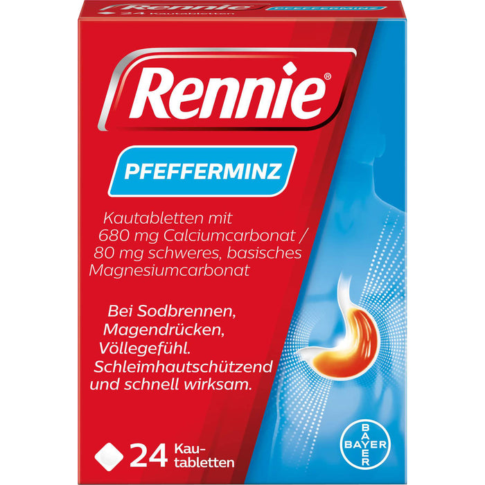 Rennie Pfefferminz Kautabletten bei Sodbrennen, 24 St. Tabletten