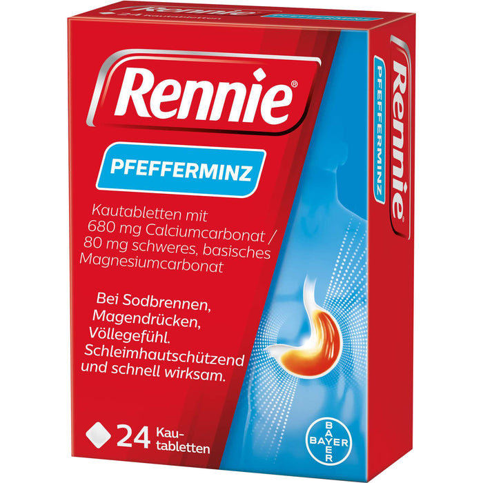 Rennie Pfefferminz Kautabletten bei Sodbrennen, 24 pc Tablettes
