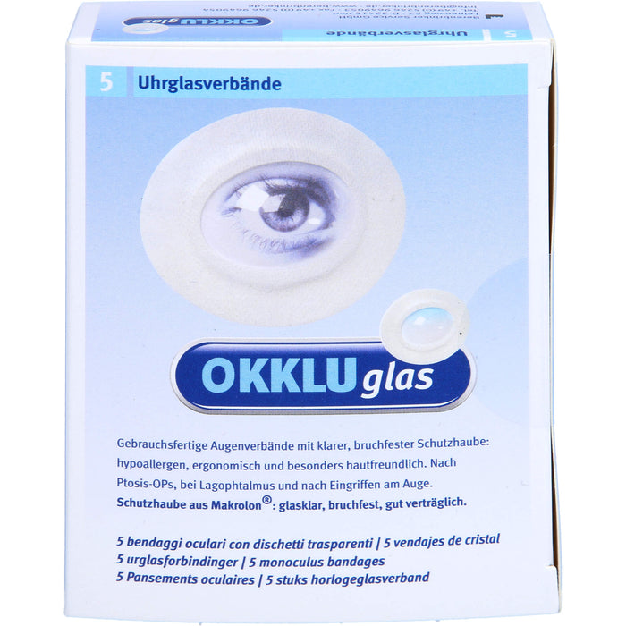 OKKLUGLAS Uhrglasverband Augenverband mit klarer, bruchfester Schutzhaube, 5 St. Verband