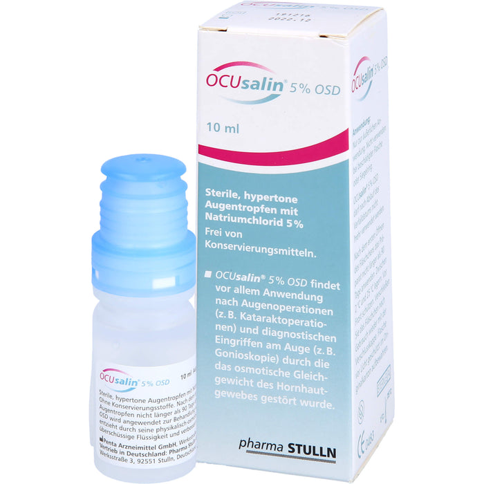 OCUsalin 5% OSD Augentropfen zur unterstützenden Behandlung von Hornhaut-Ödemen, 10 ml Lösung