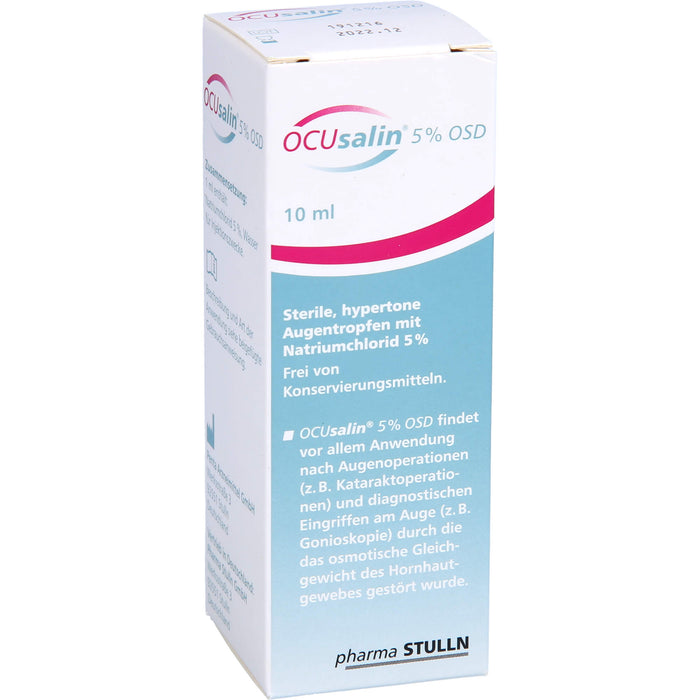 OCUsalin 5% OSD Augentropfen zur unterstützenden Behandlung von Hornhaut-Ödemen, 10 ml Lösung