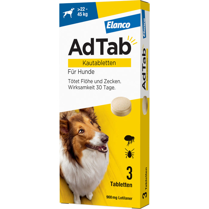 AdTab Kautabletten für Hunde über 22 bis 45 kg gegen Zecken und Flöhe, 3 St. Kautabletten