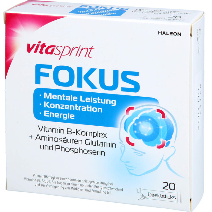Vitasprint Fokus Direktsticks Vitamin B5 für mentale Leistungsfähigkeit, Konzentration und Energie, 20 pcs. Sachets