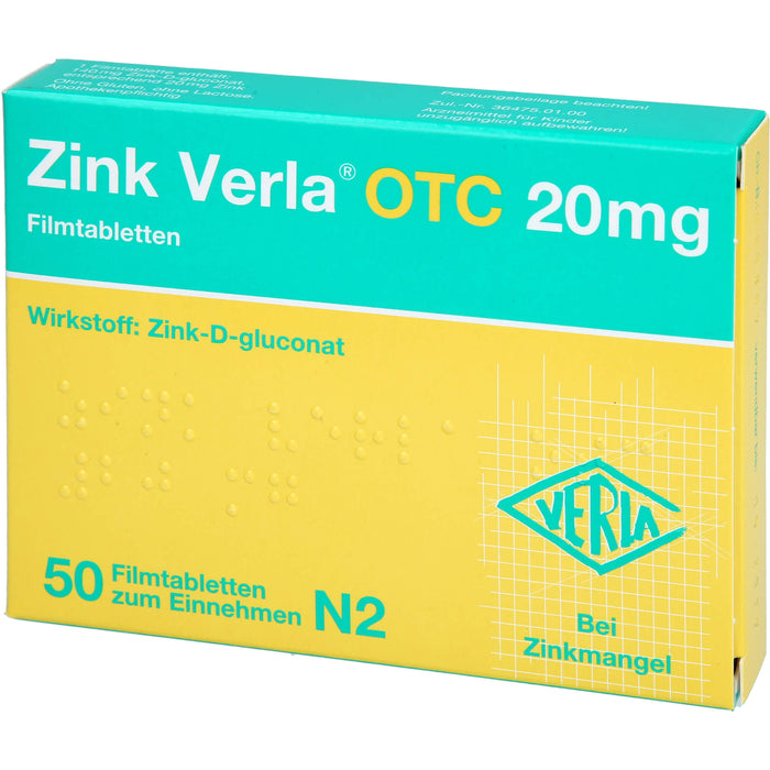 VERLA Zink Verla OTC 20 mg Filmtabletten, 50 pc Tablettes