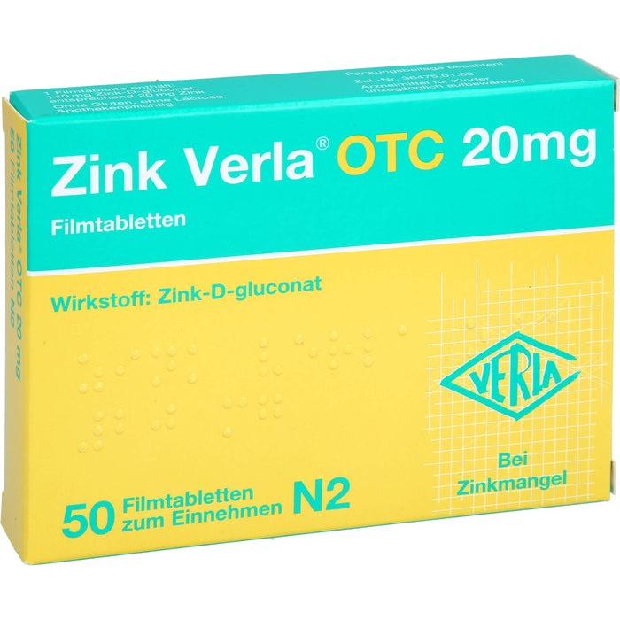 VERLA Zink Verla OTC 20 mg Filmtabletten, 50 pc Tablettes