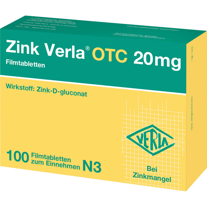 Zink Verla OTC 20 mg Filmtabletten, 100 St. Tabletten