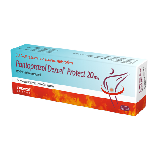 Pantoprazol Dexcel Protect 20 mg bei Sodbrennen und saurem Aufstoßen, 14 St. Tabletten