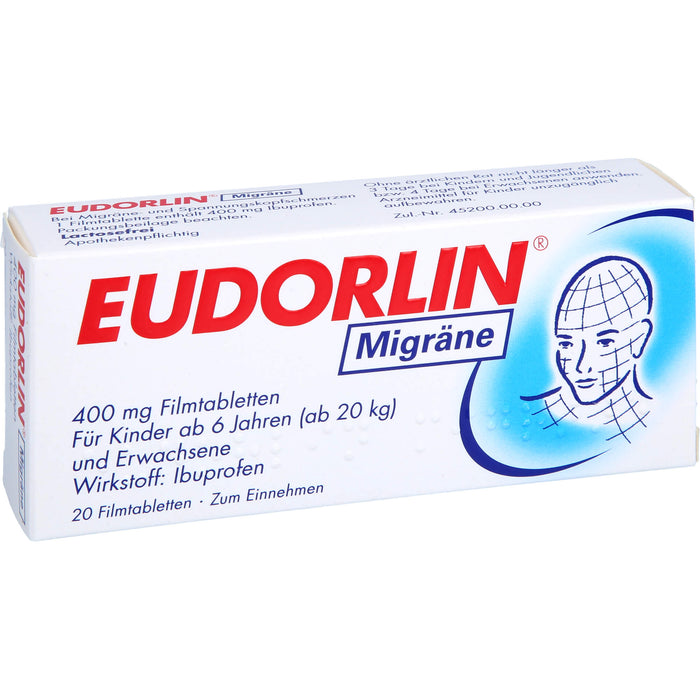 EUDORLIN Migräne 400 mg Filmtabletten zur Behandlung der akuten Kopfschmerzphase bei Migräne mit und ohne Aura, 20 pc Tablettes