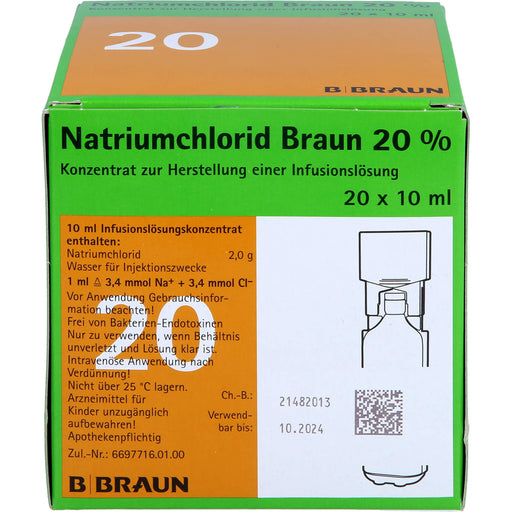 B. Braun Natriumchlorid 20 % Infusionslösungskonzentrat, 20 St. Einzeldosisbehältnisse