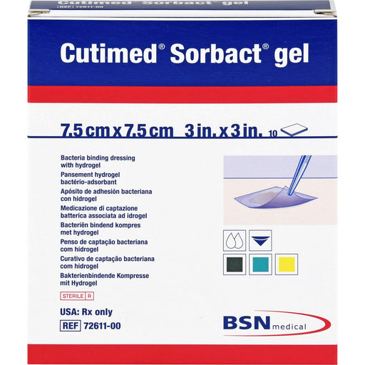 Cutimed Sorbact Gel 7,5 x 7,5 cm bakterienbindende Kompressen mit Hydrogel, 10 St. Kompressen