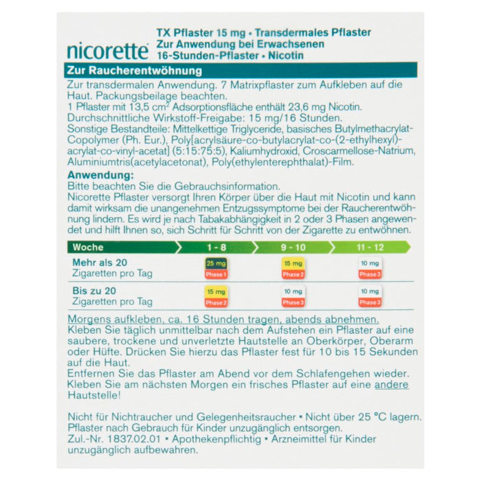 nicorette TX Pflaster 15 mg zur Raucherentwöhnung, 7 pcs. Patch