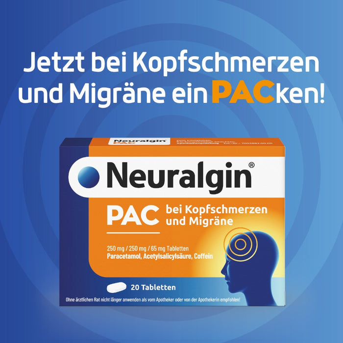 Neuralgin PAC  3-fach Wirkstoffkombination für schnelle Linderung bei Kopfschmerzen und Migräne, 20 St. Tabletten