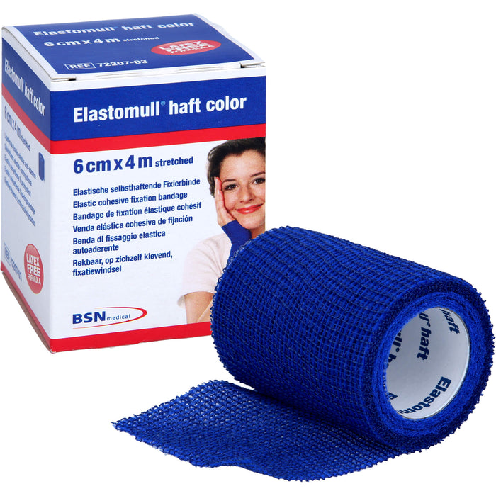 Elastomull haft 4 m x 6 cm color blau kohäsive elastische Fixierbinde, 1 pc Bandage