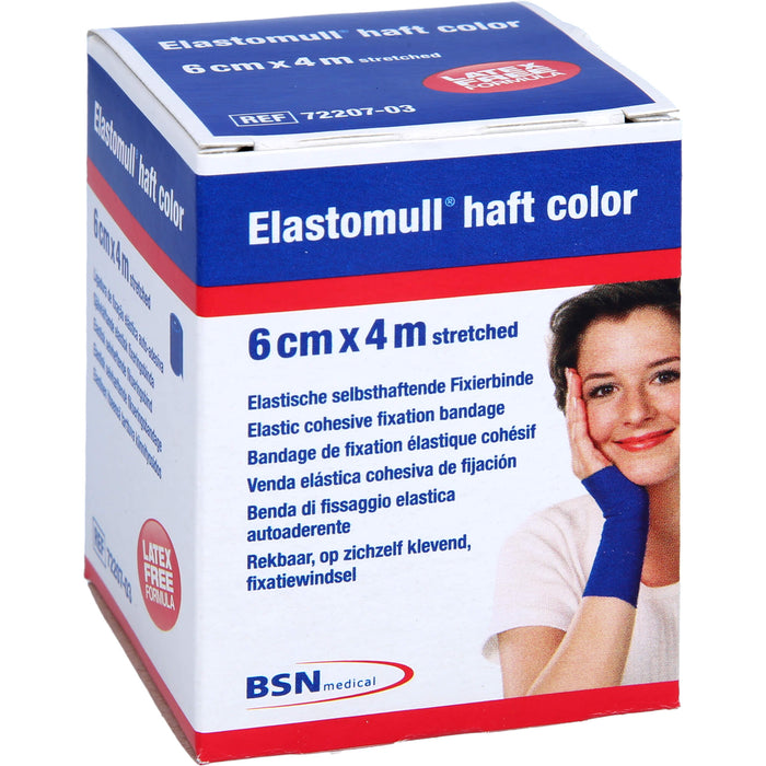 Elastomull haft 4 m x 6 cm color blau kohäsive elastische Fixierbinde, 1 pc Bandage
