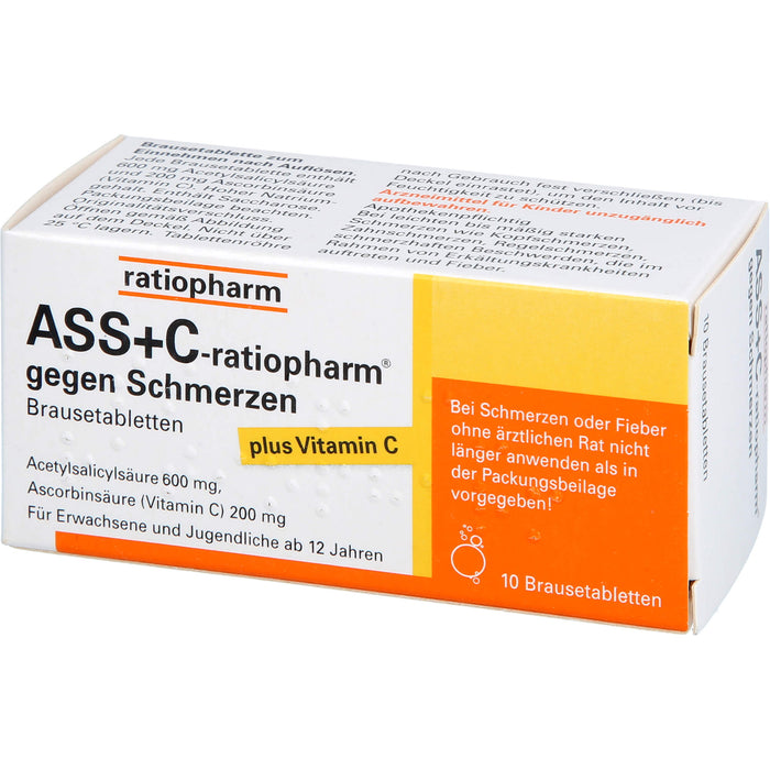 ASS + C-ratiopharm gegen Schmerzen Brausetabletten, 10 pcs. Tablets