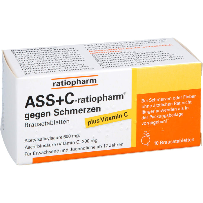 ASS + C-ratiopharm gegen Schmerzen Brausetabletten, 10 pcs. Tablets