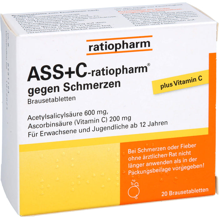 ASS+C-ratiopharm Brausetabletten gegen Schmerzen, 20 pc Tablettes