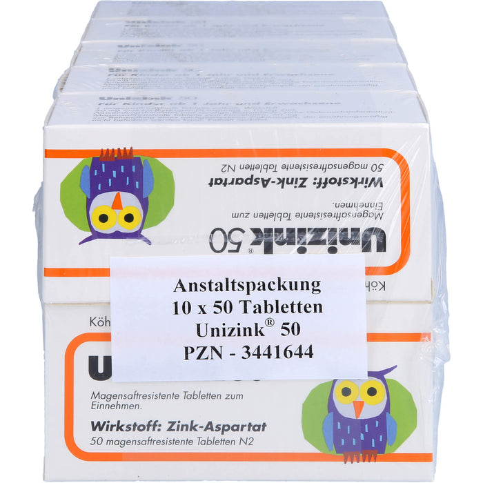 Unizink 50 Tabletten bei Zinkmangel, 500 St. Tabletten