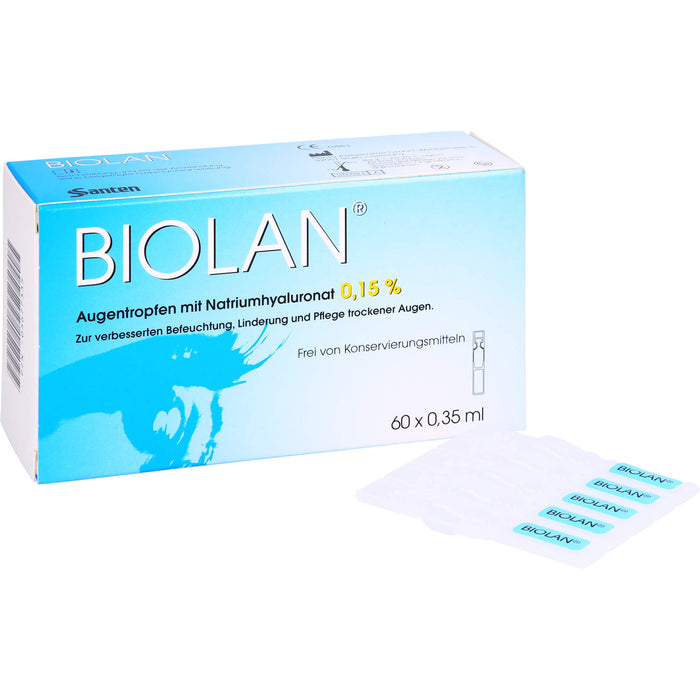 Biolan Augentropfen zur verbesserten Befeuchtung, Linderung und Pflege trockener Haut, 60 St. Einzeldosispipetten
