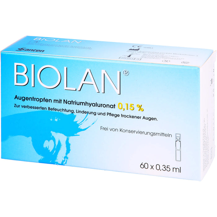 Biolan Augentropfen zur verbesserten Befeuchtung, Linderung und Pflege trockener Haut, 60 St. Einzeldosispipetten