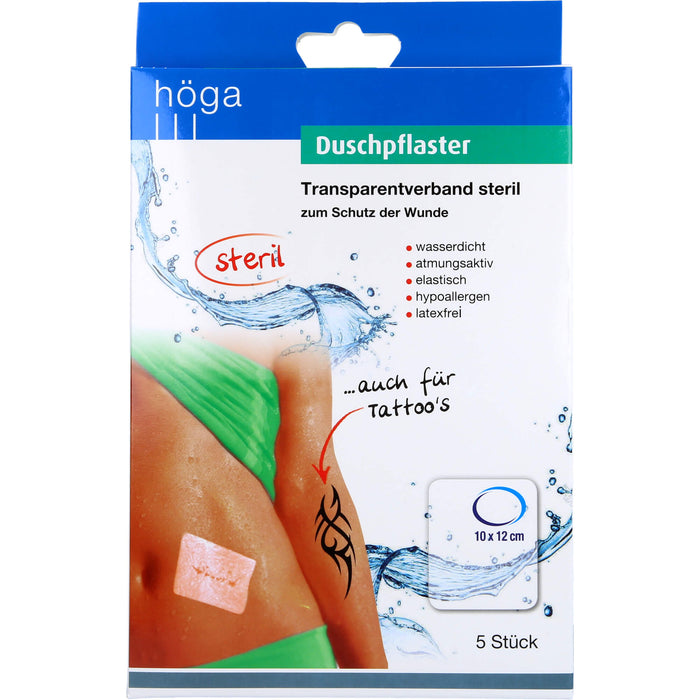 Höga Duschpflaster steriler Transparentverband 10 cm x 12 cm, 5 St. Pflaster