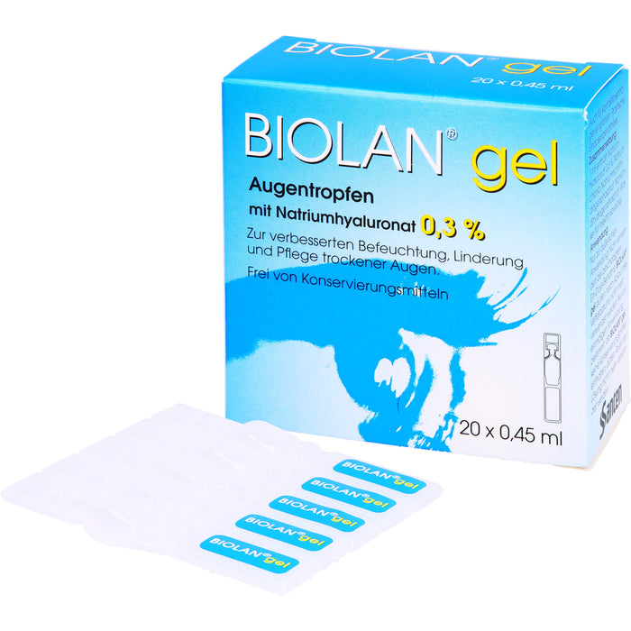 BIOLAN Gel Augentropfen mit Natriumhyaluronat 0,3% für trockene Augen, 20 pc Pipettes à dose unique