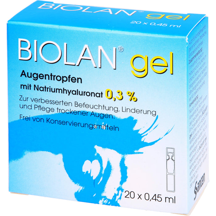 BIOLAN Gel Augentropfen mit Natriumhyaluronat 0,3% für trockene Augen, 20 pc Pipettes à dose unique