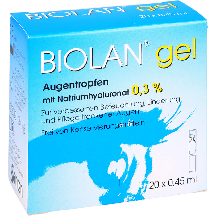BIOLAN Gel Augentropfen mit Natriumhyaluronat 0,3% für trockene Augen, 20 pcs. Single-dose pipettes