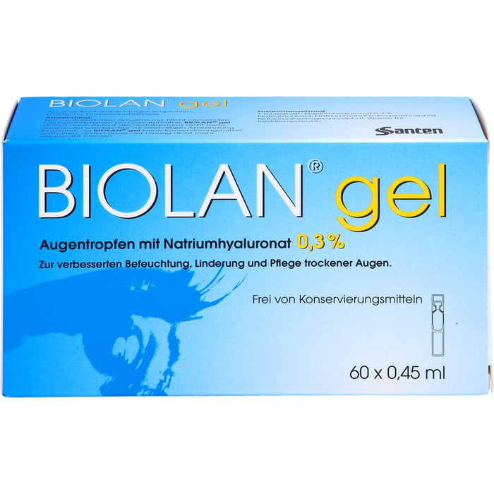 Biolan Gel Augentropfen mit Natriumhyaluronat für beanspruchte und strapazierte Augen, 60 St. Lösung