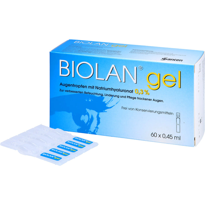 Biolan Gel Augentropfen mit Natriumhyaluronat für beanspruchte und strapazierte Augen, 60 pc Solution