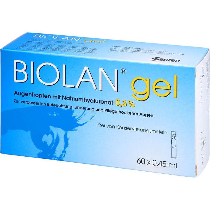 Biolan Gel Augentropfen mit Natriumhyaluronat für beanspruchte und strapazierte Augen, 60 pc Solution