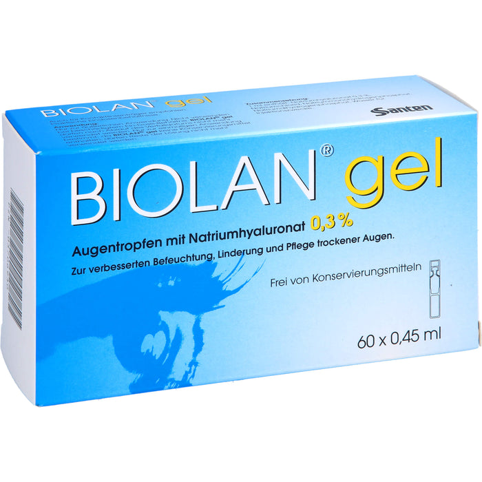 Biolan Gel Augentropfen mit Natriumhyaluronat für beanspruchte und strapazierte Augen, 60 pc Solution