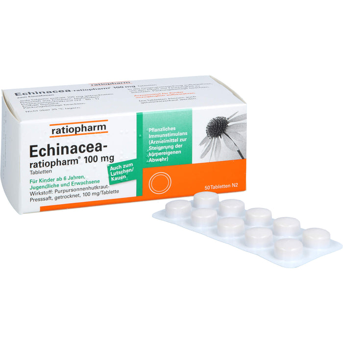 Echinacea-ratiopharm 100 mg Tabletten zur Steigerung der körpereigenen Abwehr, 50 pc Tablettes