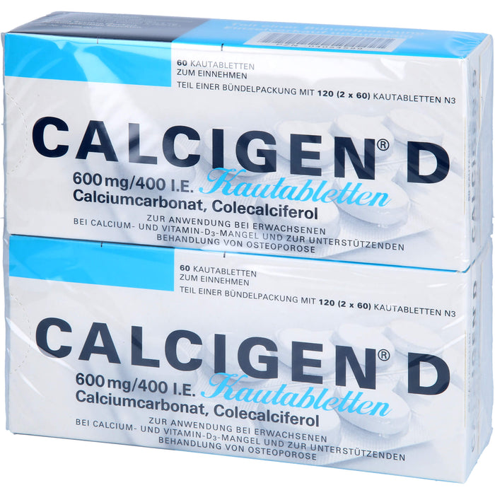 CALCIGEN D 600 mg / 400 I.E. Kautabletten bei Calcium-und Vitamin-D3-Mangel, 120 St. Tabletten