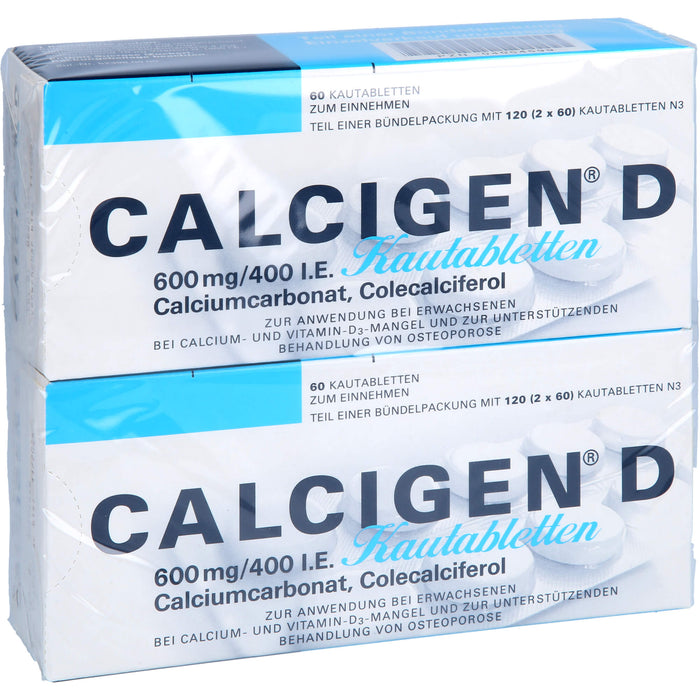 CALCIGEN D 600 mg / 400 I.E. Kautabletten bei Calcium-und Vitamin-D3-Mangel, 120 pc Tablettes