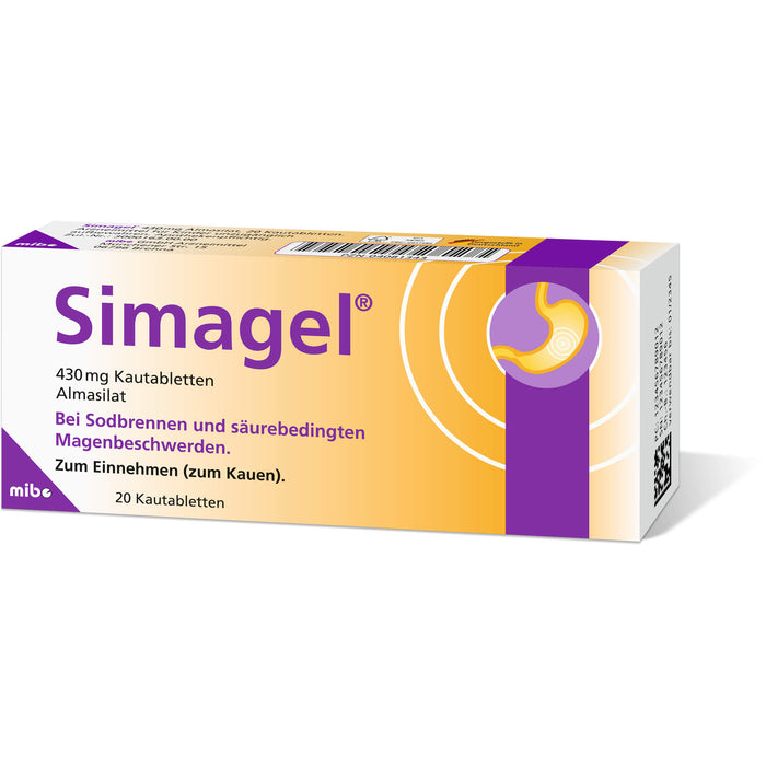 Simagel 430 mg Kautabletten bei Sodbrennen und säurebedingte Magenbeschwerden, 20 pcs. Tablets