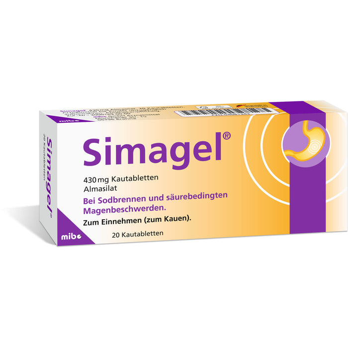 Simagel 430 mg Kautabletten bei Sodbrennen und säurebedingte Magenbeschwerden, 20 pcs. Tablets