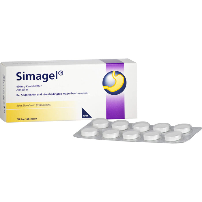 Simagel 430 mg Kautabletten bei Sodbrennen und säurebedingten Magenbeschwerden, 50 pcs. Tablets