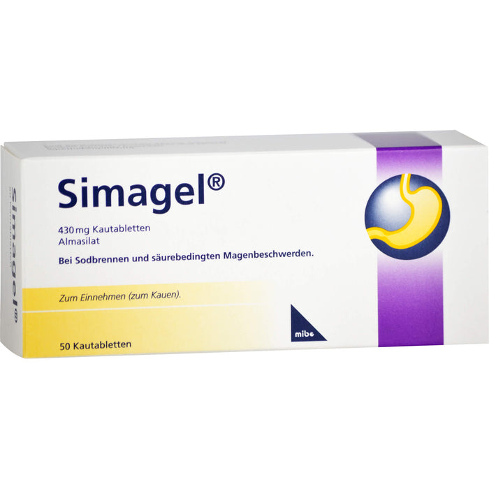 Simagel 430 mg Kautabletten bei Sodbrennen und säurebedingten Magenbeschwerden, 50 pcs. Tablets