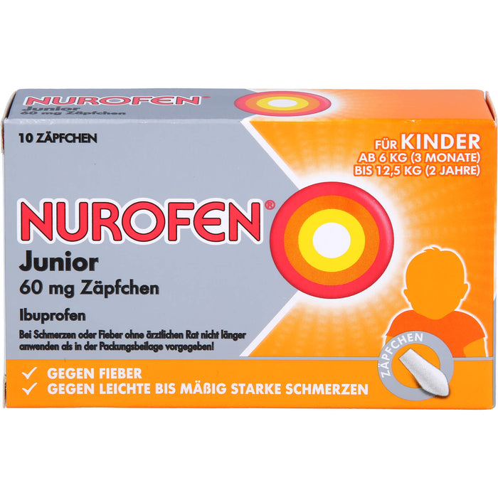 Nurofen Junior 60 mg Zäpfchen bei Fieber & Schmerzen ab 3 Monaten, 10 pc Suppositoires