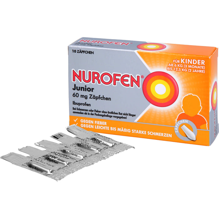 Nurofen Junior 60 mg Zäpfchen bei Fieber & Schmerzen ab 3 Monaten, 10 pcs. Suppositories