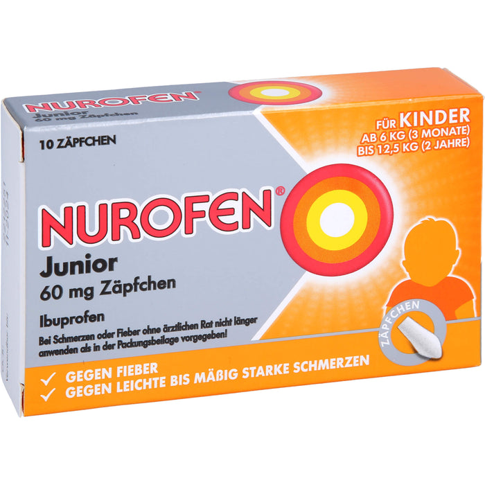 Nurofen Junior 60 mg Zäpfchen bei Fieber & Schmerzen ab 3 Monaten, 10 pc Suppositoires