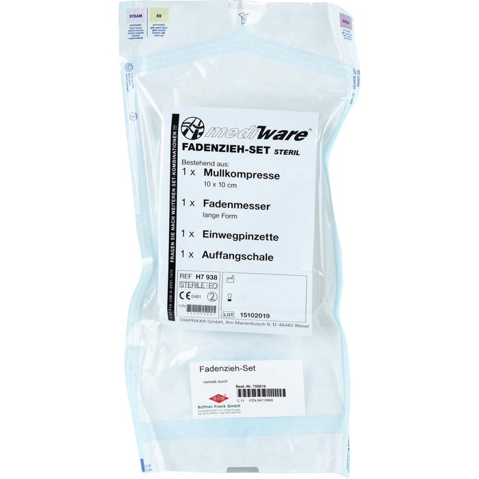 Mediware Fadenzieh Set steril mit Trennmesser Pinzette und Tupfer, 1 St. Set