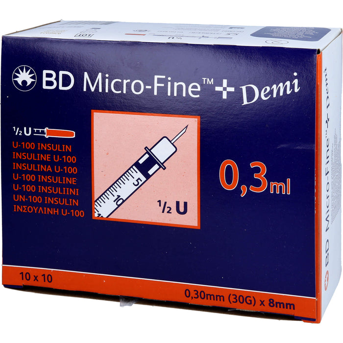 BD Micro-Fine+ U100 Demi 0,3x8mm, 100 pcs. Syringes