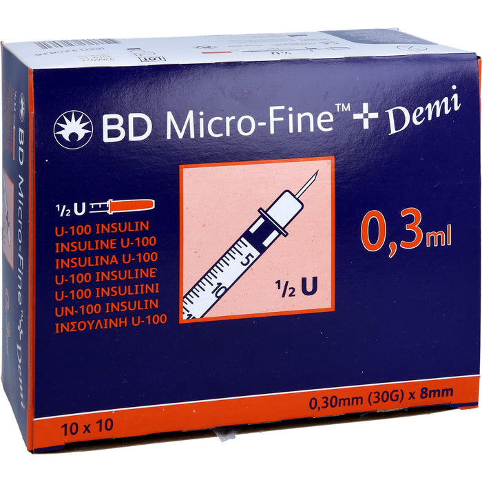 BD Micro-Fine+ U100 Demi 0,3x8mm, 100 pcs. Syringes