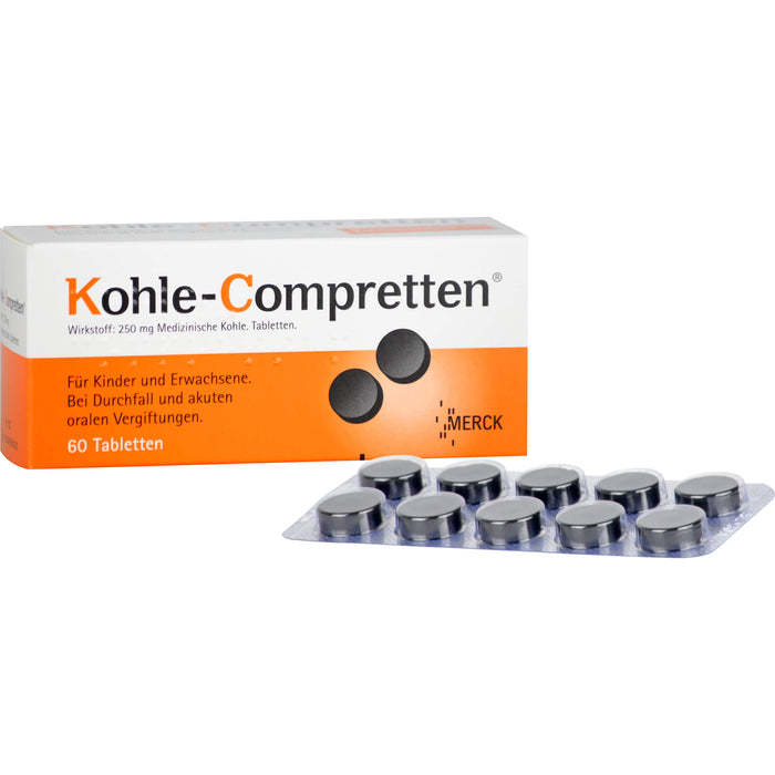 Kohle-Compretten Tabletten bei oralen Vergiftungen und Durchfall, 60 pc Tablettes