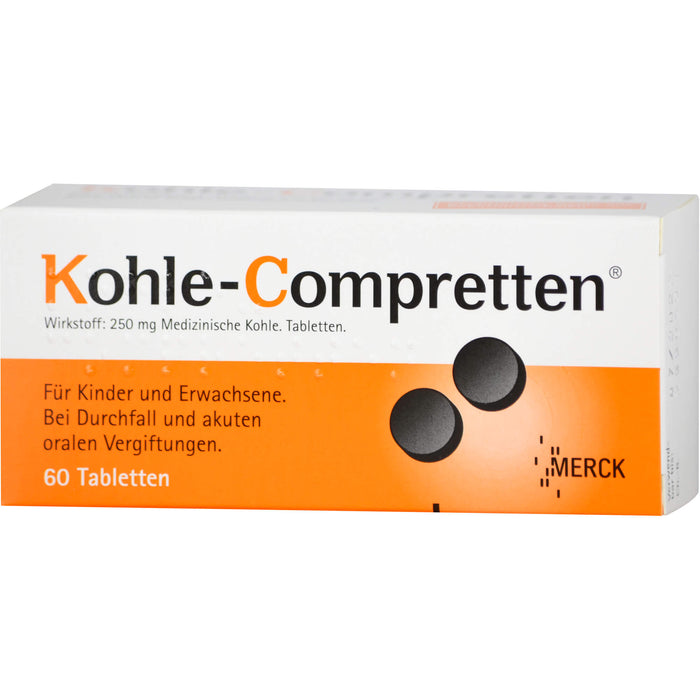 Kohle-Compretten Tabletten bei oralen Vergiftungen und Durchfall, 60 pc Tablettes