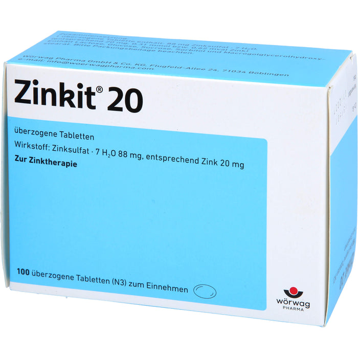 Wörwag Zinkit 20 Tabletten zur Zinktherapie, 100 pc Tablettes